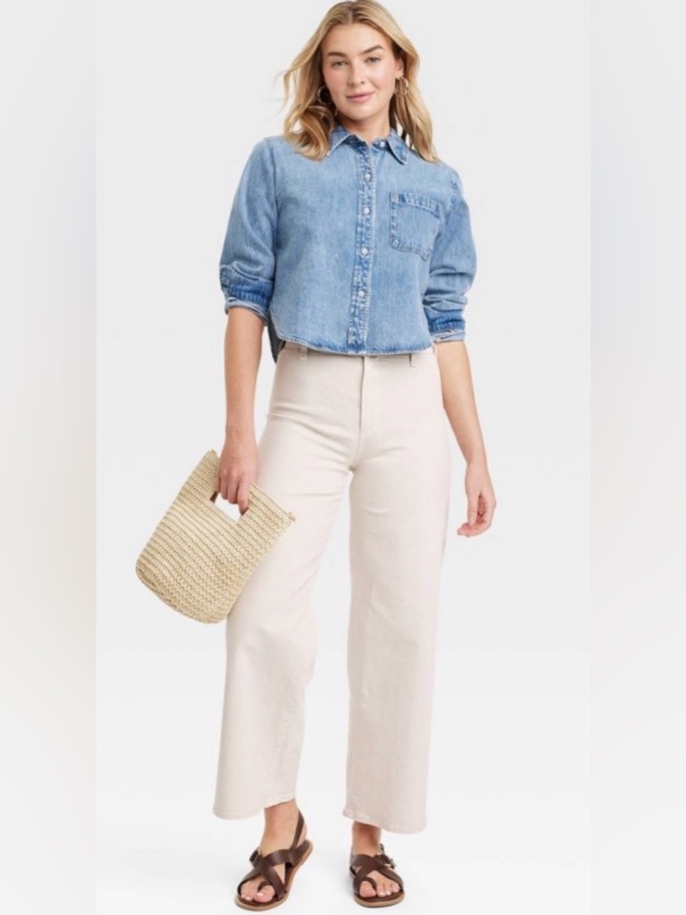 NWT High-Rise Sailor Wide Leg Ankle Jeans Relaxed Fit Universal Thread White 12 - Picture 3 of 11